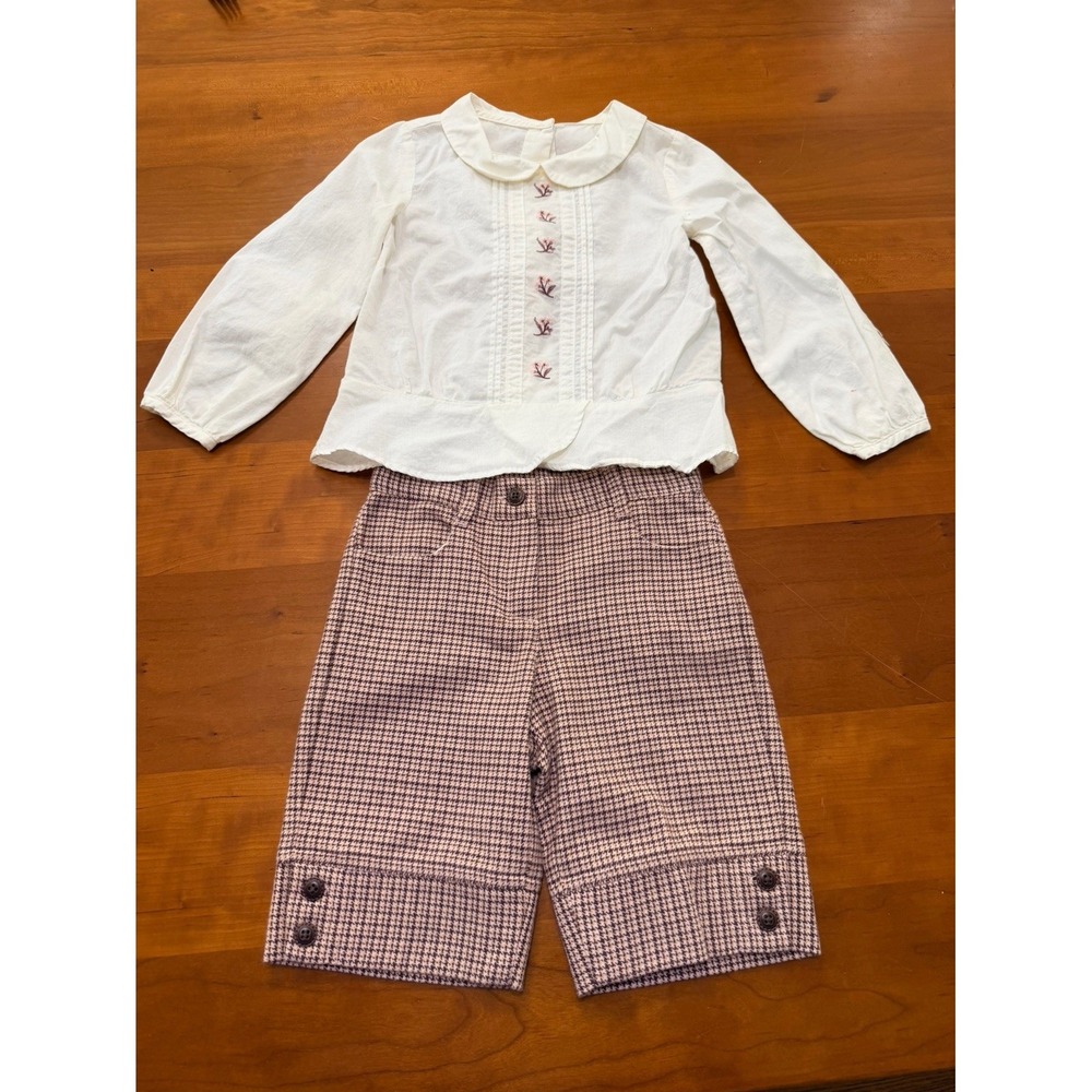 Janie and Jack Girls 3T 2pc White Houndstooth Shorts Set w/ LS Collared Blouse